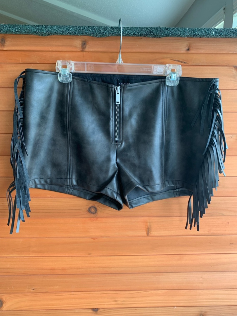 Black Faux Leather Fringe Women’s Shorts